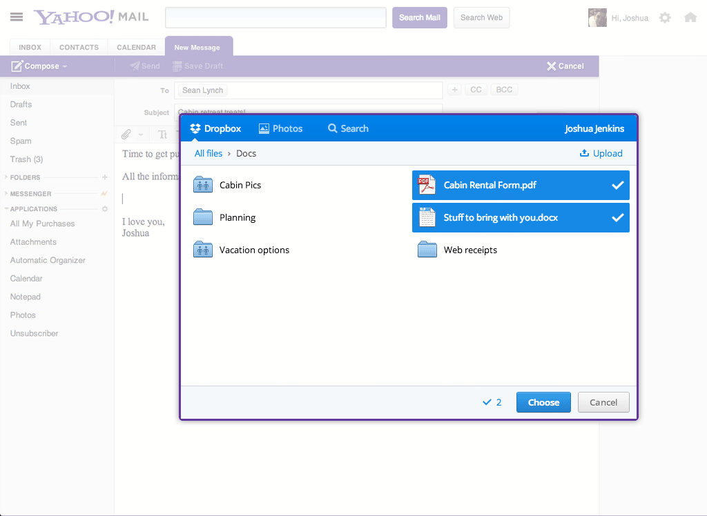 Dropbox Yahoo Mail