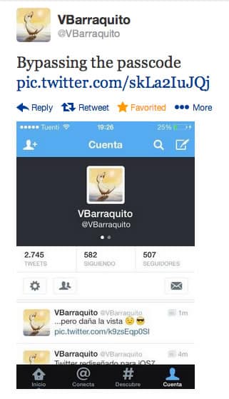 Con este tweet José Rodríguez demostró la falla en iOS 7