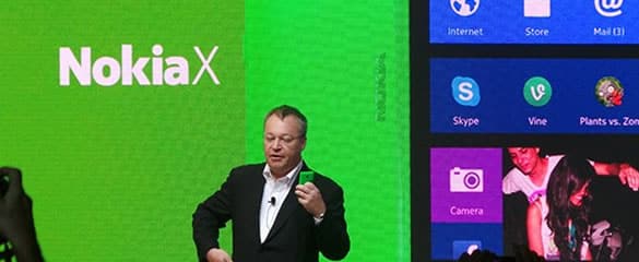 Nokia X presentado por Stephen Elop en la pasada MWC 2014 de Barcelona.