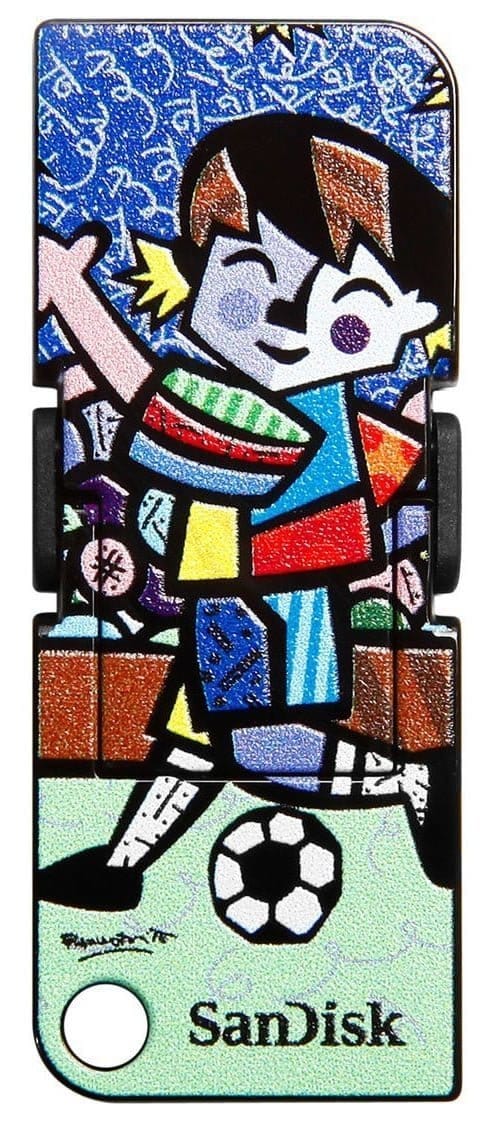 Así luce el pendrive con diseño de Romero Britto.