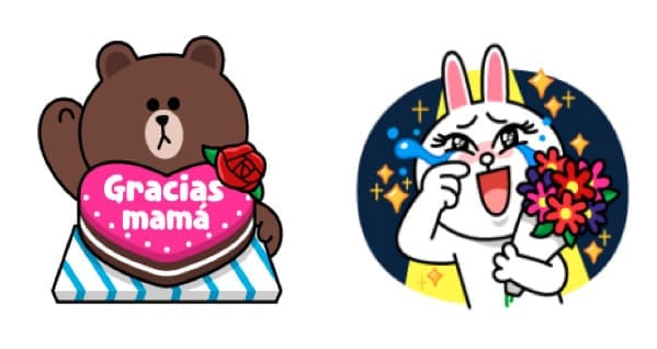 Así lucen algunos de los stickers por el Día de la Madre en Line.