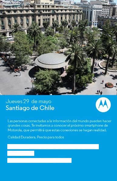 Invitación de prensa de la presentación del Moto E y Moto G 4G en Chile.