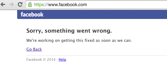Mensaje de error en la caída de Facebook
