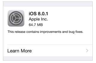 Actualización de iOS 8.0.1.