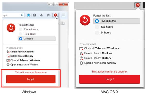 Nuevo botón Forget de Firefox.