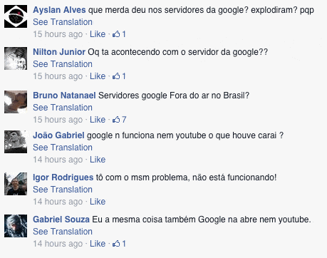 Brasileños consultando por los servicios de Google en la página de Facebook de la compañía.