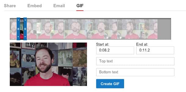 Desde la pestaña "Compartir" podrás crear los GIF animados en YouTube.