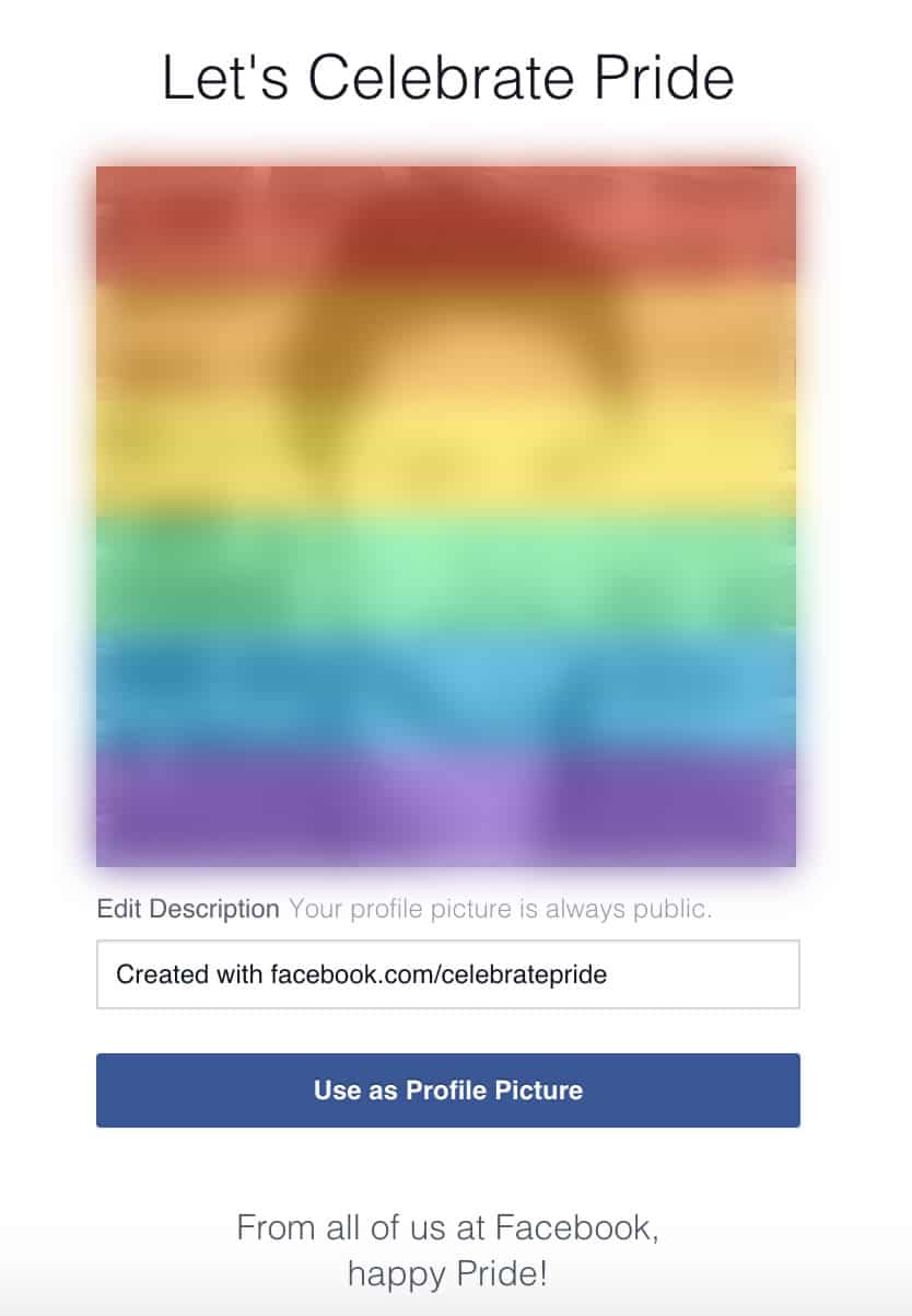Así lucía la herramienta en apoyo a la comunidad LGBT con un arcoíris en tu foto de perfil en Facebook.