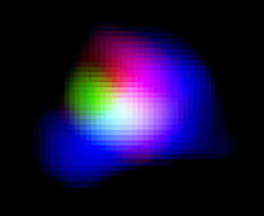 La luz del oxígeno ionizado detectada por ALMA se muestra en verde.