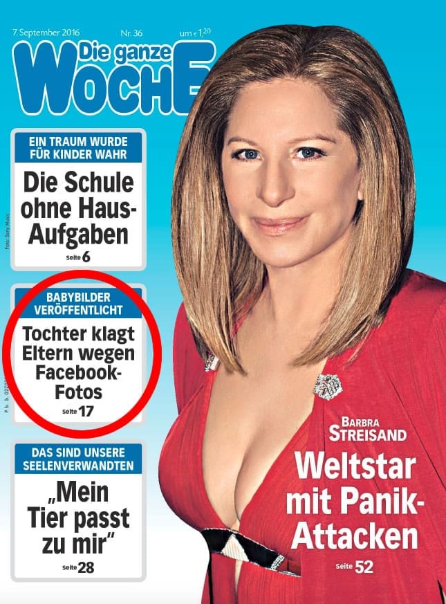Portada del "Die ganze Woche" cuando contó de la demanda por las fotos en Facebook.