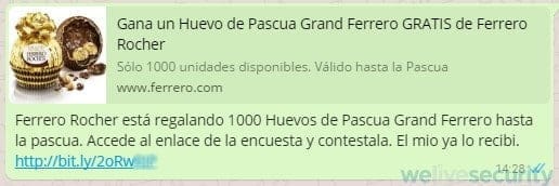 La falsa encuesta por los mil huevos de pascuas se comparte en WhatsApp.