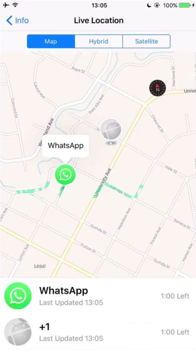 Así luce 'Live Location' en Whatsapp.